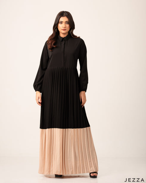Polyester Color-Block Pleated Dress 54212